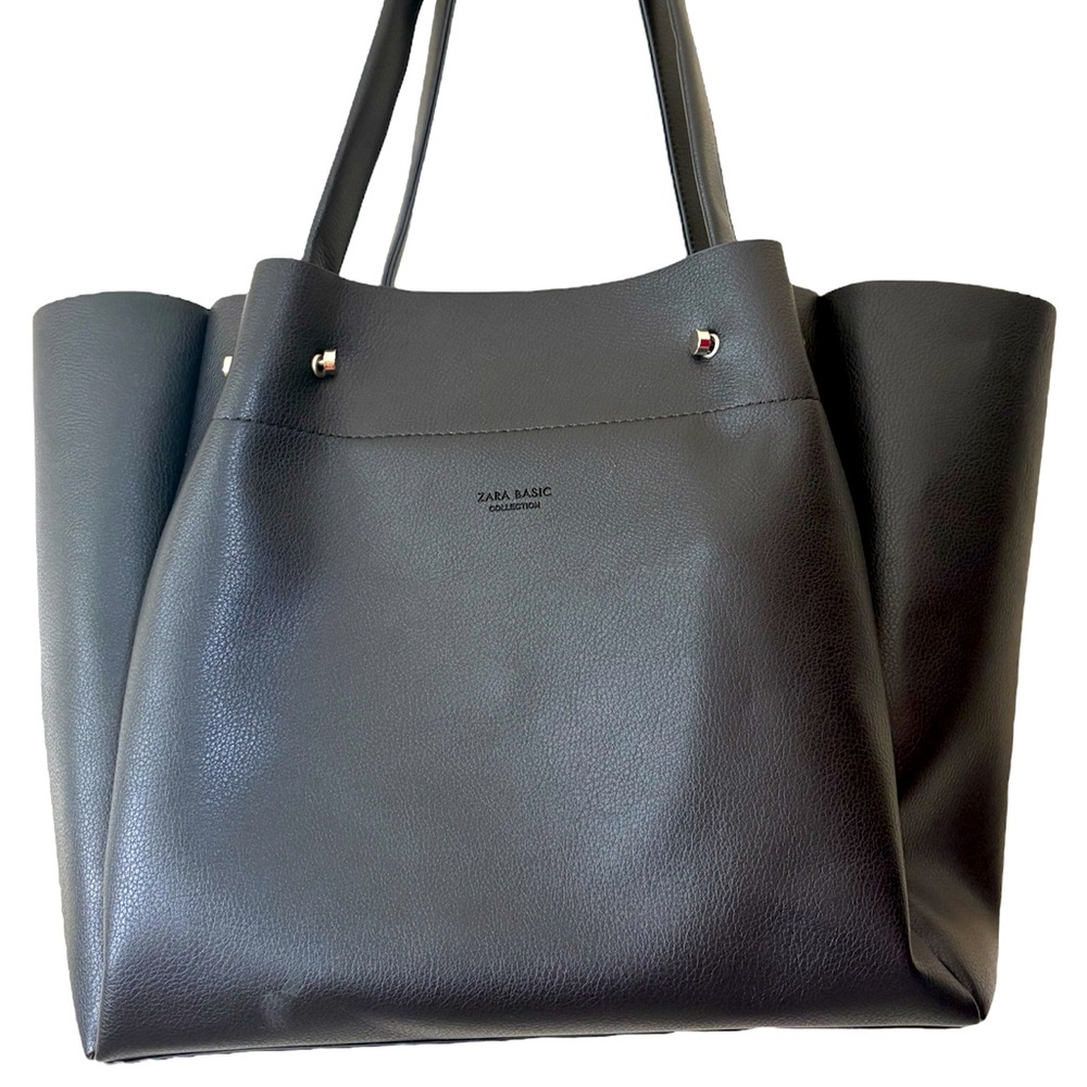ZARA Dark Gray faux Leather Tote